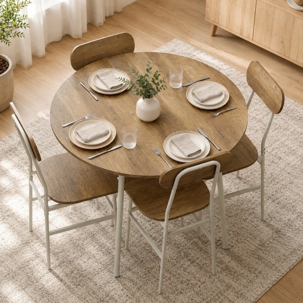Conjunto de mesa de jantar com 4 cadeiras, mesa de cozinha para 4 pessoas, estrutura em metal, natural