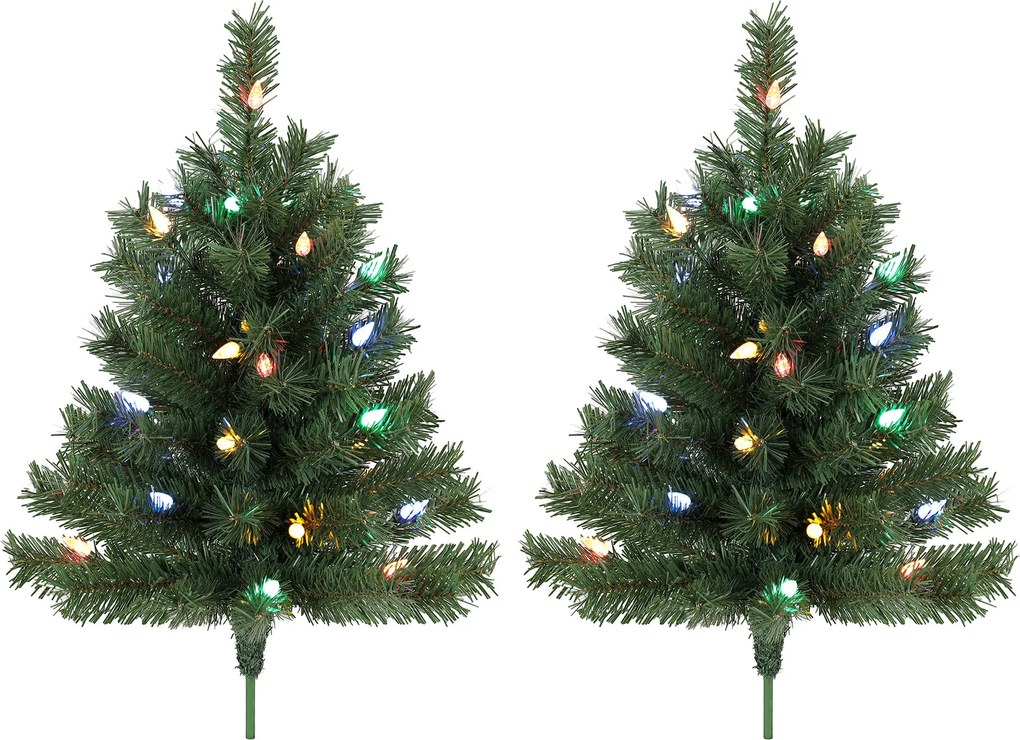 HOMCOM Árvore de Natal Iluminada 60 cm, Conjunto de 2, artificial, com 60 LEDs coloridos, 130 pontas de ramos, verde | Aosom Portugal