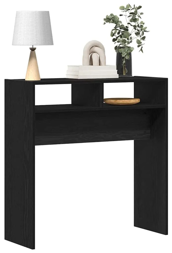 Mesa Console de Carvalho Preto - 78x30x80 cm - Feita de Madeira Engenh