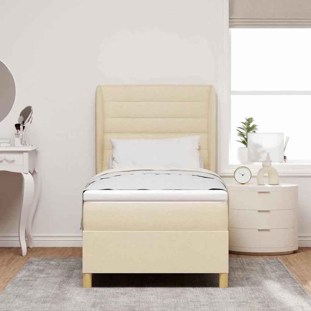 Cama Box Spring vidaXL com Colchão em Creme, 100x200 cm, Tecido