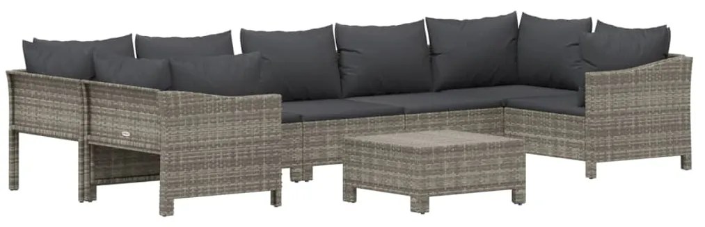 8 pcs conjunto lounge de jardim c/ almofadões vime PE cinzento