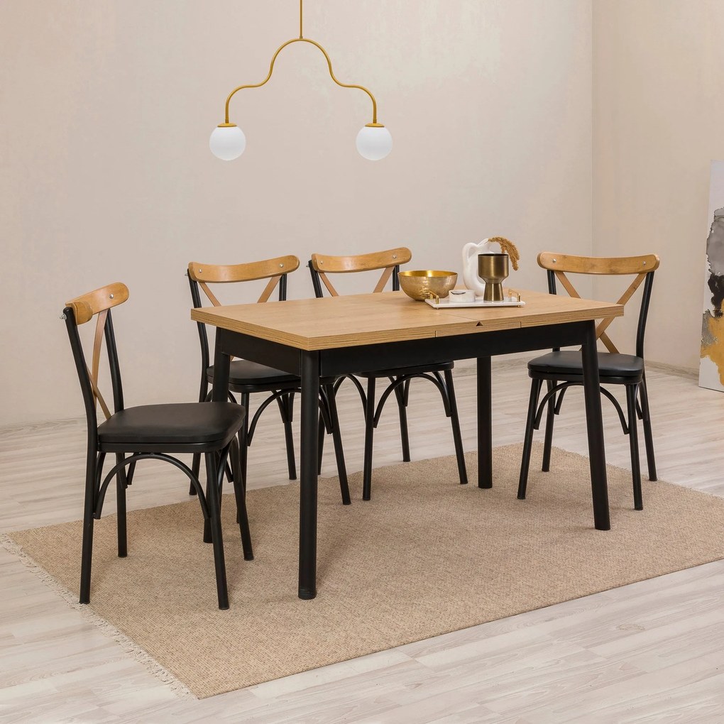 Conjunto de Mesa de Jantar Extensível Oliver – Preto – Mesa: 120x77x75