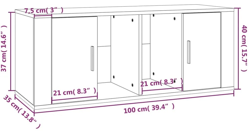 Móvel de TV 100x35x40 cm derivados de madeira cinzento sonoma