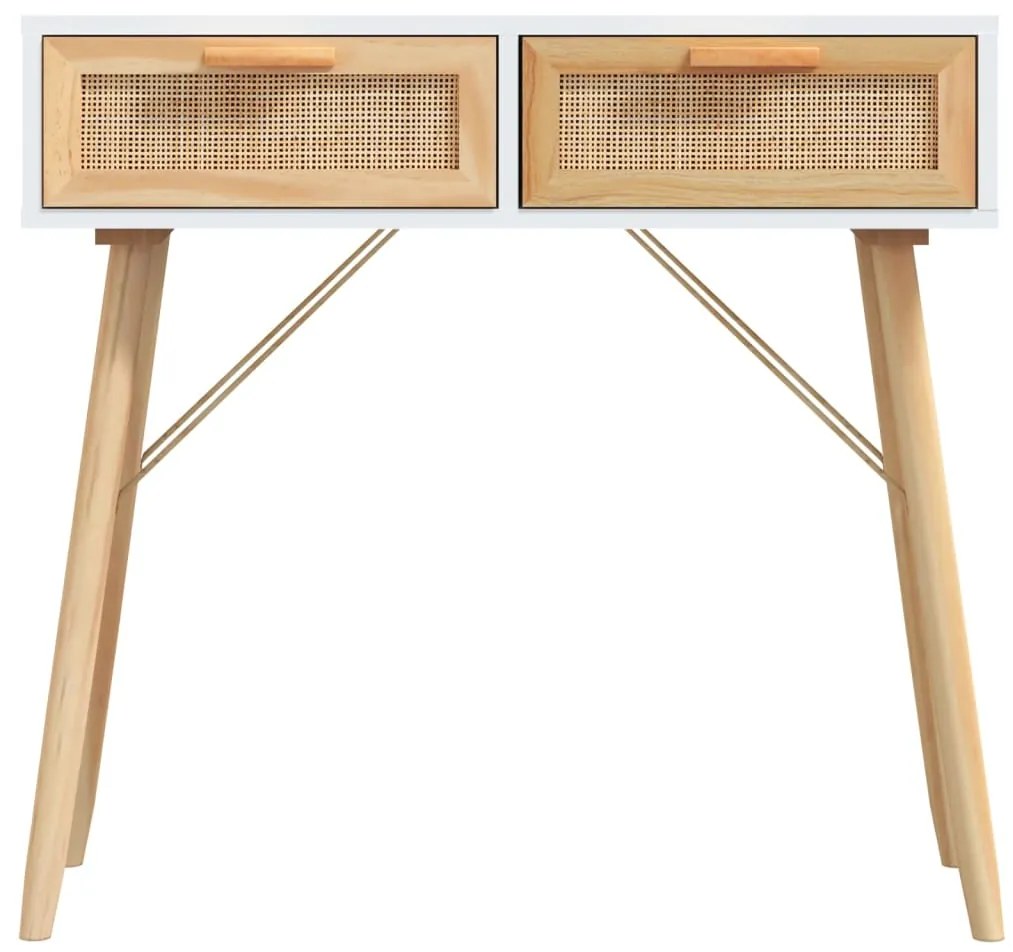 Mesa consola 80x30x75 cm pinho maciço e vime natural branco