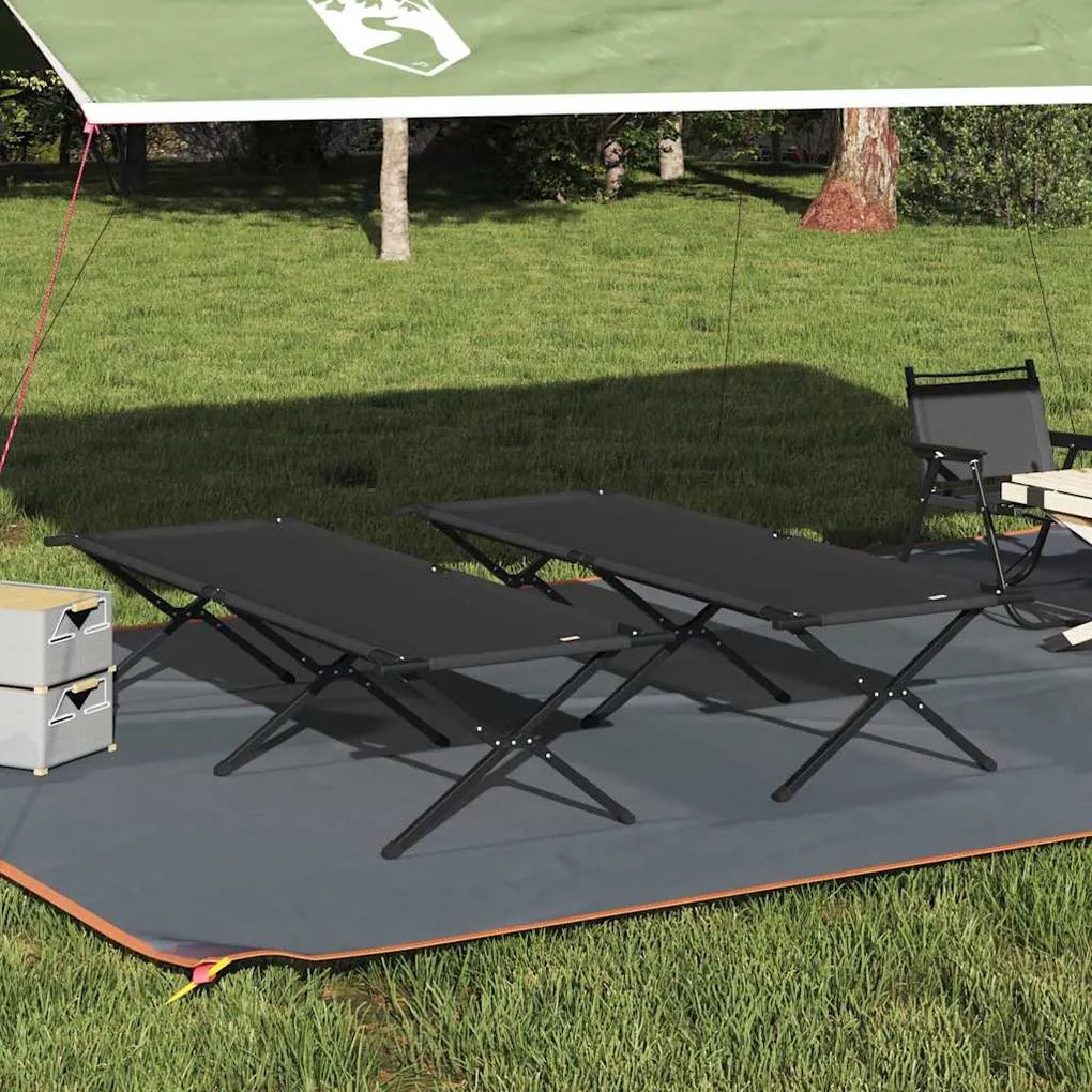 vidaXL Cama de Camping Dobrável Manual 2 pcs Preto 210 x 80 x 46 cm