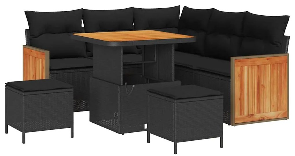 Conjunto de Sofá de Jardim vidaXL 8 Peças com Almofadas Preto Rattan P