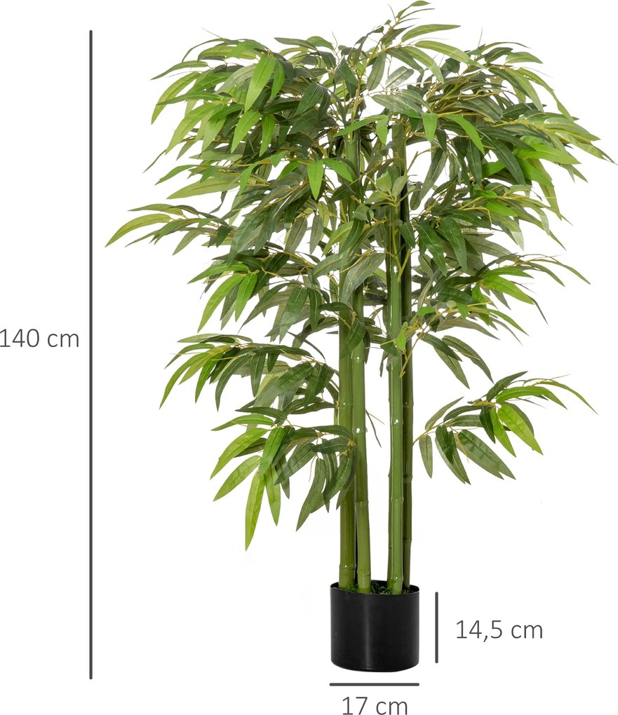 Planta artificial de bambu, árvore artificial de 140 cm com vaso, planta artificial verde para decoração de interiores