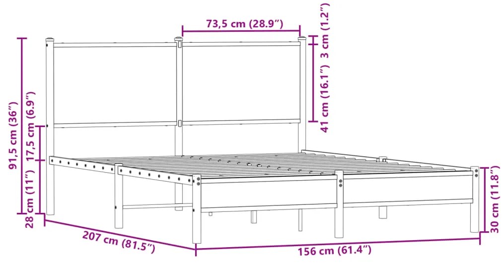 Estrutura cama sem colchão 150x200cm metal carvalho castanho