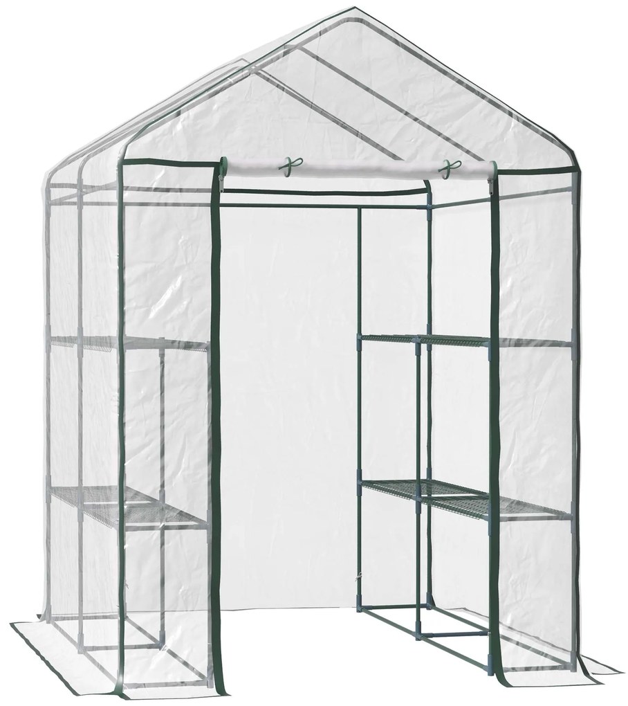 Outsunny Estufa Transparente de Jardim Estufa de Plantas de 3 Níveis com Prateleiras Estrutura de Aço 143x143x195cm Transparente e Verde