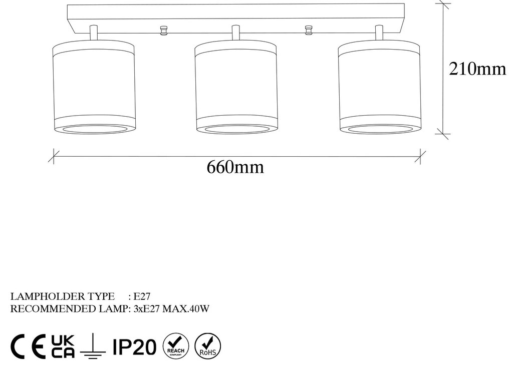 Candeeiro de Teto Way – Preto e Branco – 66 x 20 x 21 cm