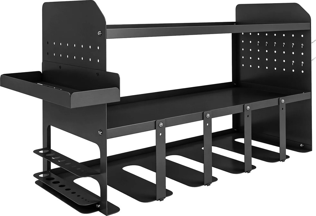 Outsunny Organizador de ferramentas de jardim 2 níveis Suporte de equipamentos de jardim com ganchos e compartimento lateral até 50 kg 61,8 x 23 x 32,7cm Preto | Aosom Portugal