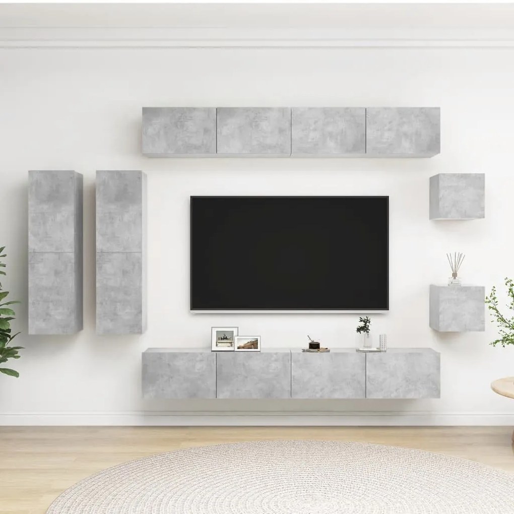 vidaXL 8 pcs conjunto de móveis de TV derivados madeira cinza cimento