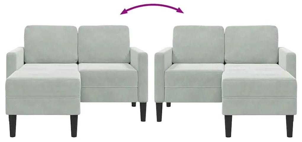Sofá 2 lugares com Chaise em L 125 cm veludo cinzento-claro