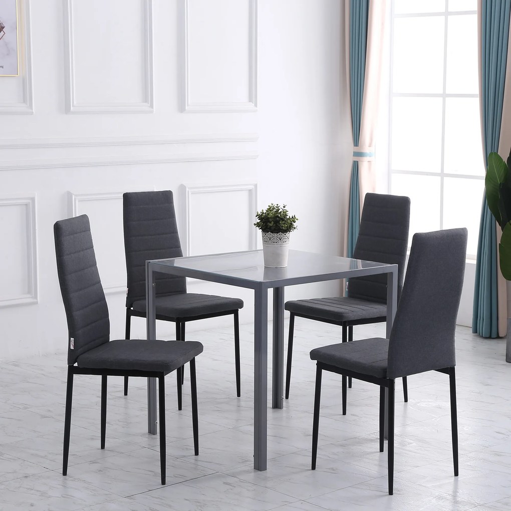 Conjunto de 4 cadeiras de sala de jantar e de cozinha com encosto alto (MESA NÃO INCLUIDA), pés de metal e tecido de linho, 41 x 50 x 97 cm, cinzento