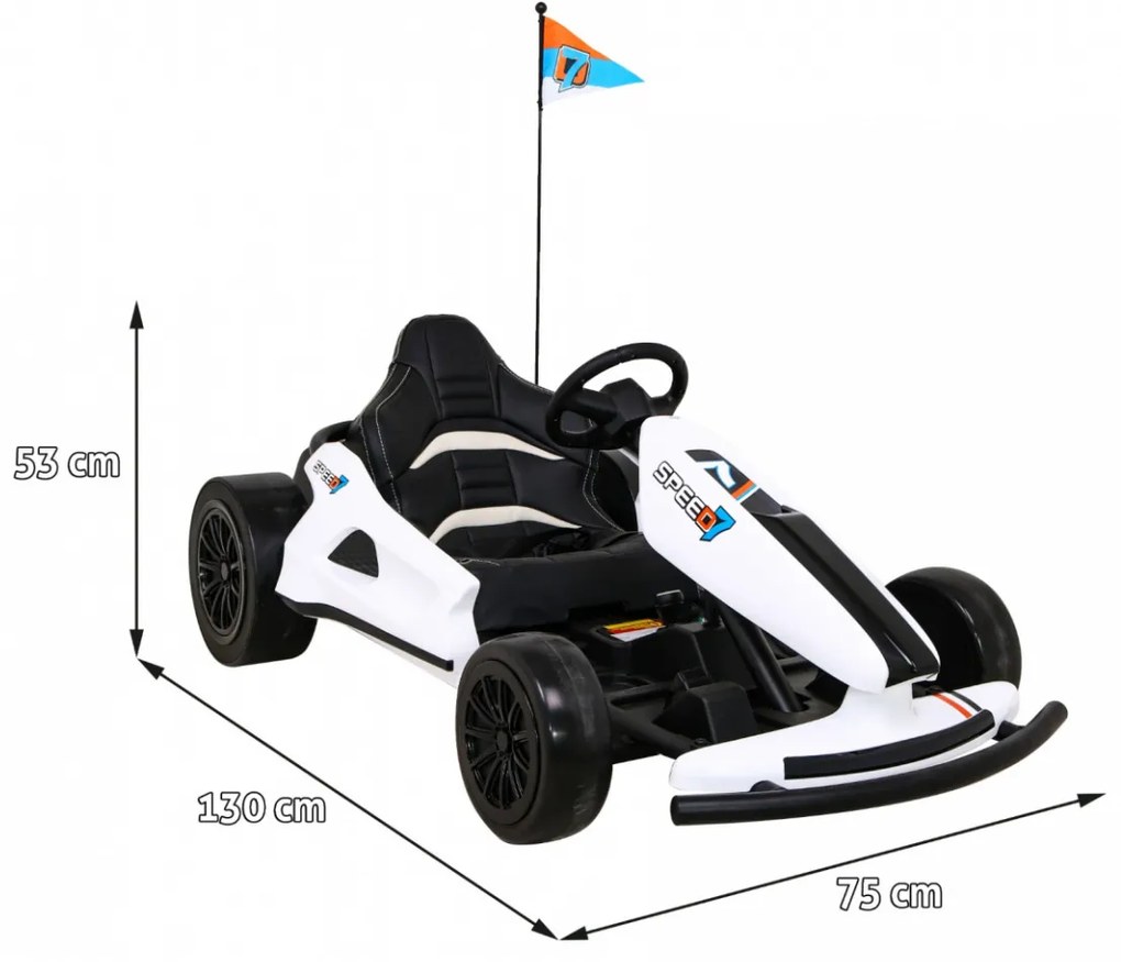 Kart elétrico para Crianças 24V SPEED 7 DRIFT KING Rodas Frente EVA, Rodas Atras Plastico, Assento de couro Branco