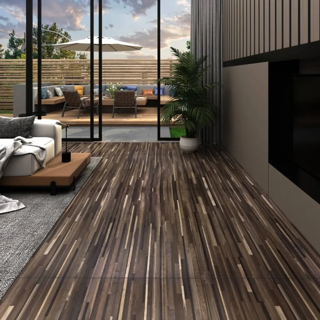 330198 vidaXL Tábuas de soalho PVC autoadesivo 5,21 m² 2mm castanho às riscas