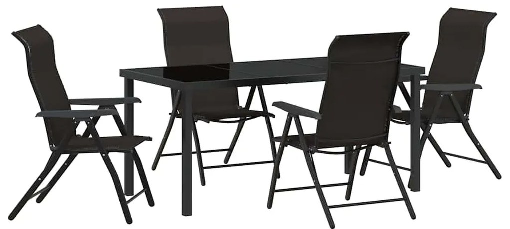 Conjunto de Jantar de Jardim 5 Peças Preto de Rattan Sintético