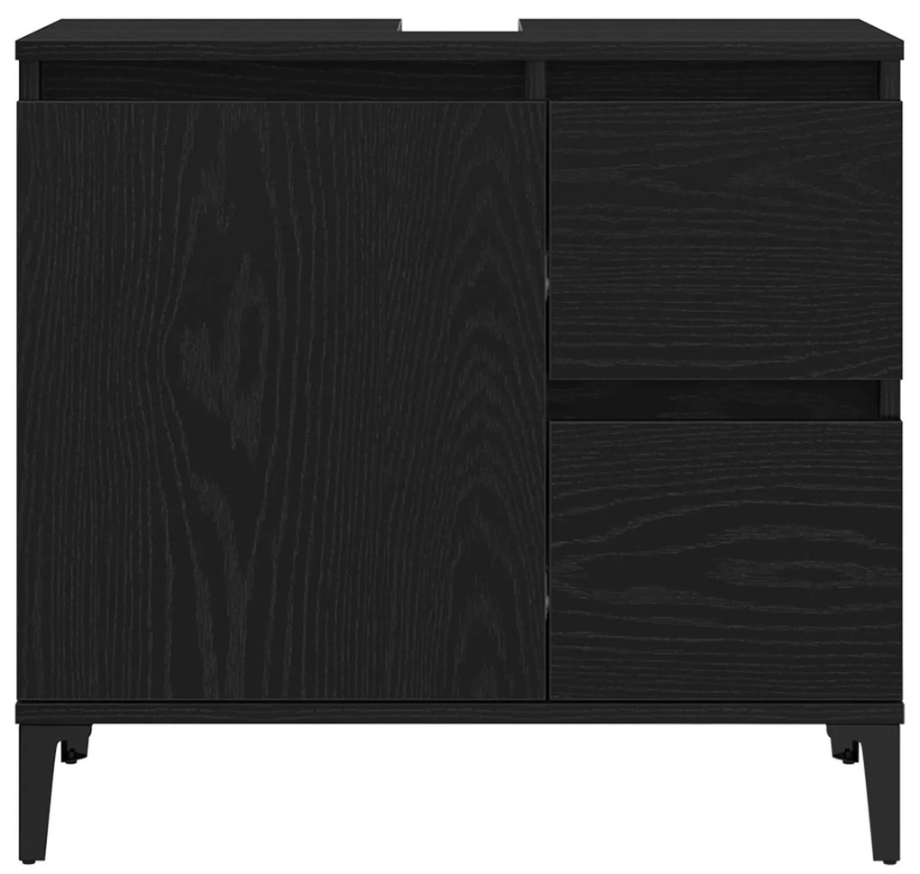 Armário de Pia vidaXL Preto Carvalho 65x33x60 cm em Madeira de Engenha