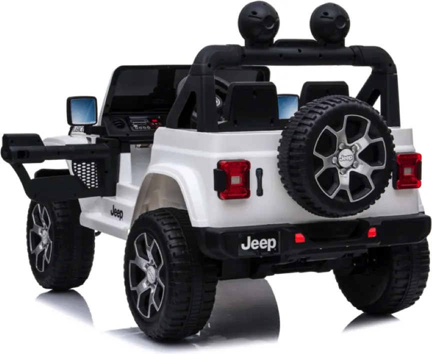 Carro elétrico para crianças até 5 anos Jeep Wrangler Rubicon, 12V, pneus EVA, com bateria de lítio, controlo remoto Branco