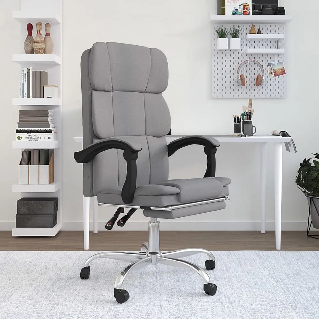 349627 vidaXL Cadeira de escritório reclinável tecido cinzento-claro