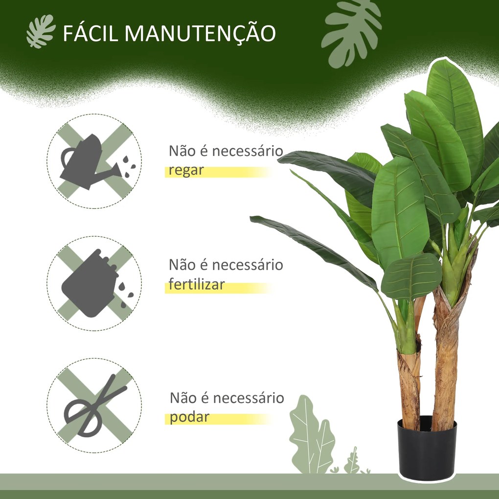 Planta Artificial Ø17x120 cm Bananeira Atificial com Vaso e 15 Folhas Planta Artificial Decorativa para Interior Verde