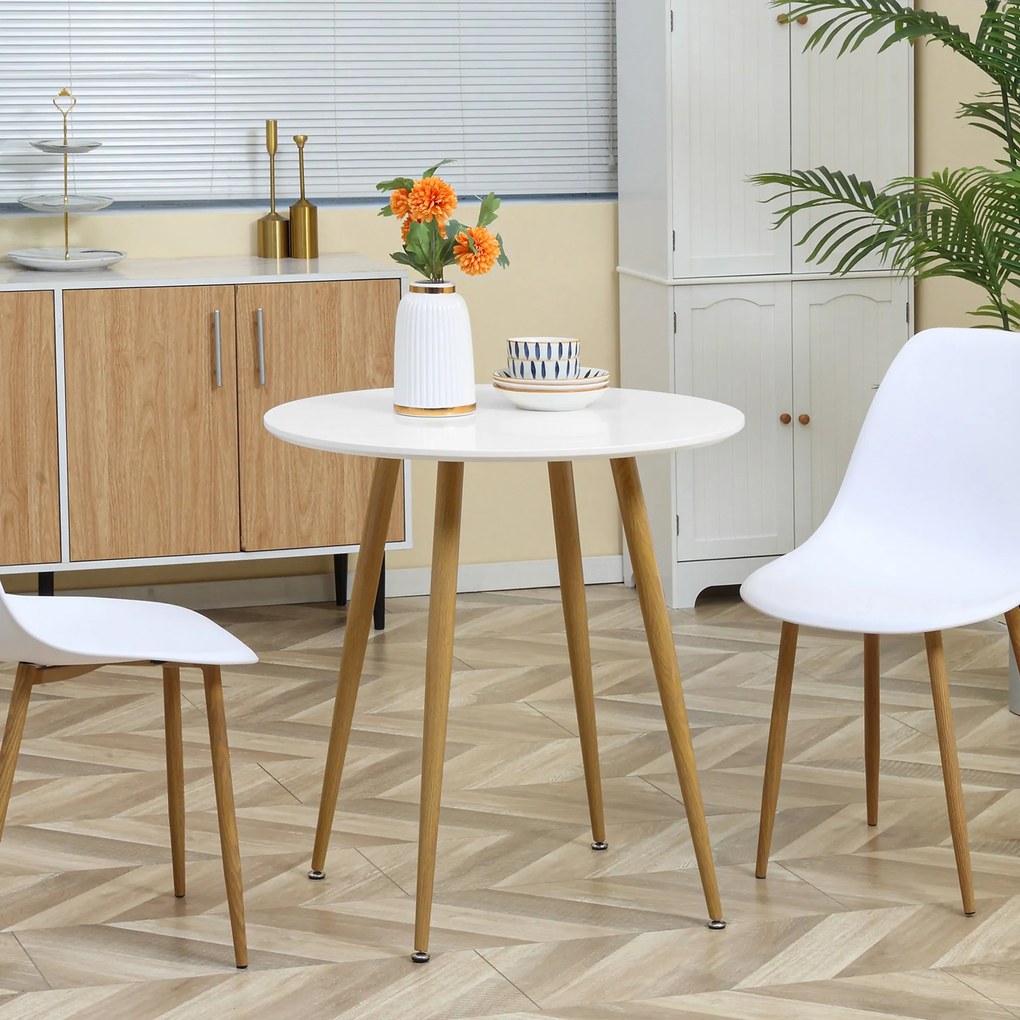 HOMCOM Mesa de Cozinha Redonda para 2 Pessoas Mesa de Sala de Jantar Estilo Nórdico com Bancada Mate Carga Máxima 80kg Ø72x75 cm Branco