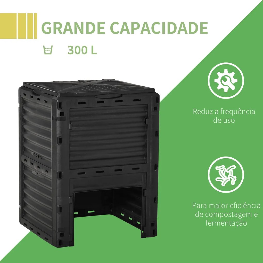 Compostor Orgânico de 300L de capacidade para a Produção de Fertilizante de Jardim com 48 Respiradouros 60,5x60,5x81,5cm Preto