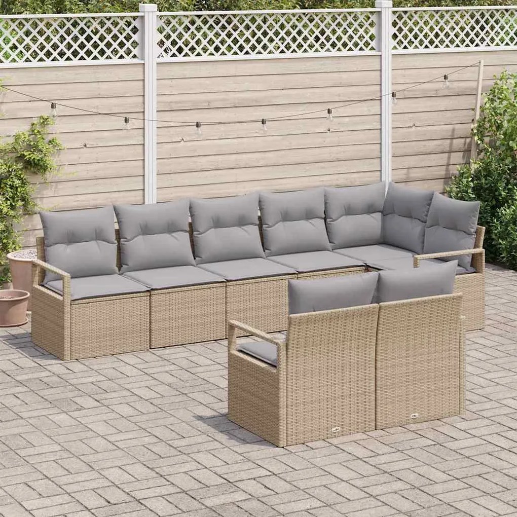 Conjunto de sofá de jardim com 8 peças e almofadas bege em rattan sint