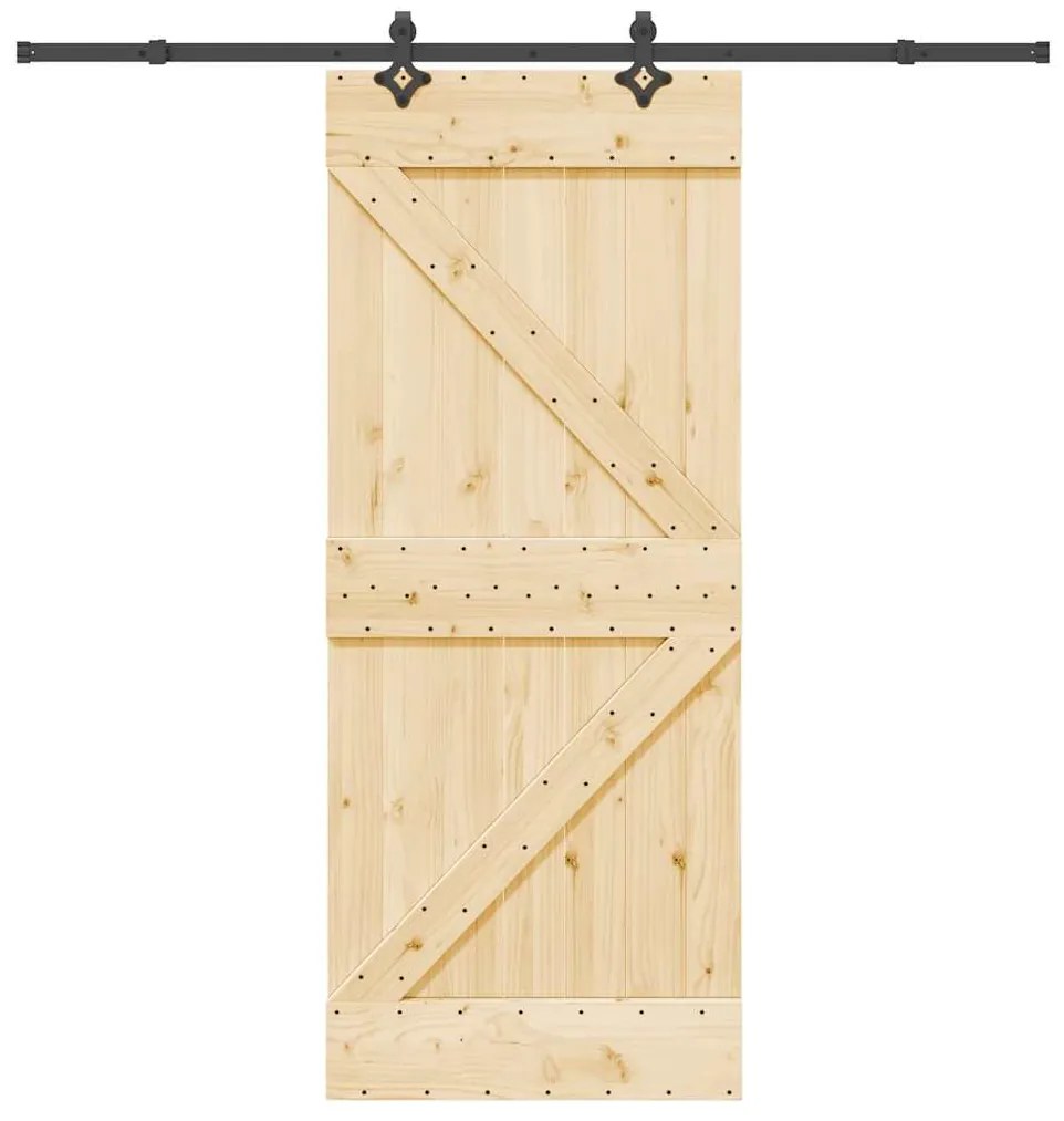 Porta de correr com ferragens 85x210 cm madeira de pinho maciça