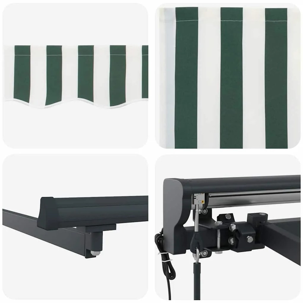 Toldo Retrátil Manual Verde e Branco 400x300 cm