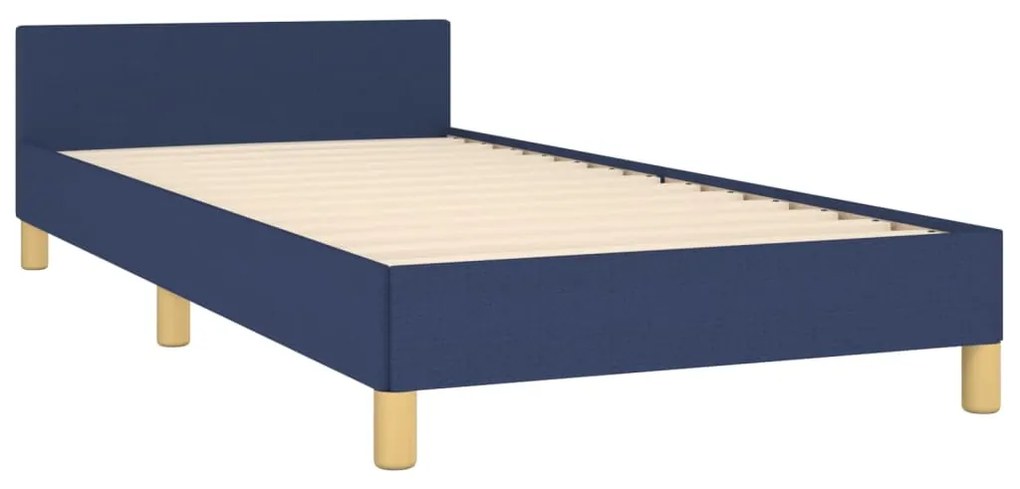 Estrutura de cama c/ cabeceira tecido azul 90x190 cm