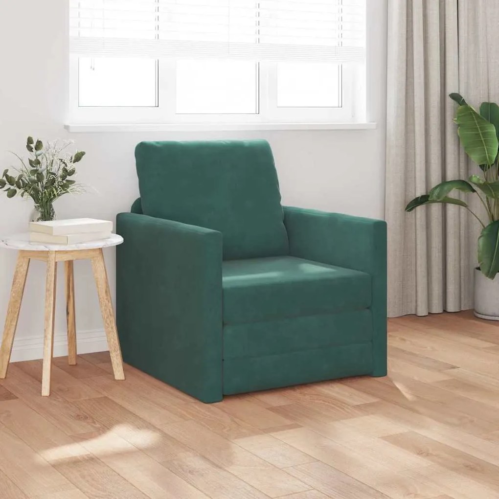 vidaXL Sofá-Cama 60cm Verde Escuro Veludo