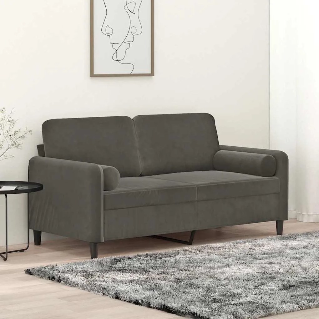 vidaXL Sofá 2 lug. c/ almofadas/almofadões 140 cm veludo cinza-escuro