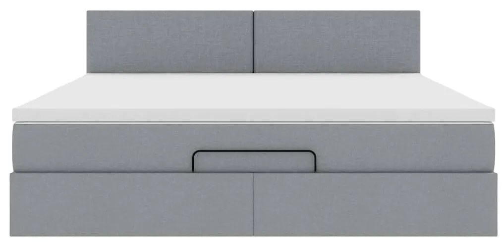 Cama otomana com colchão 160x200 cm tecido cinzento claro