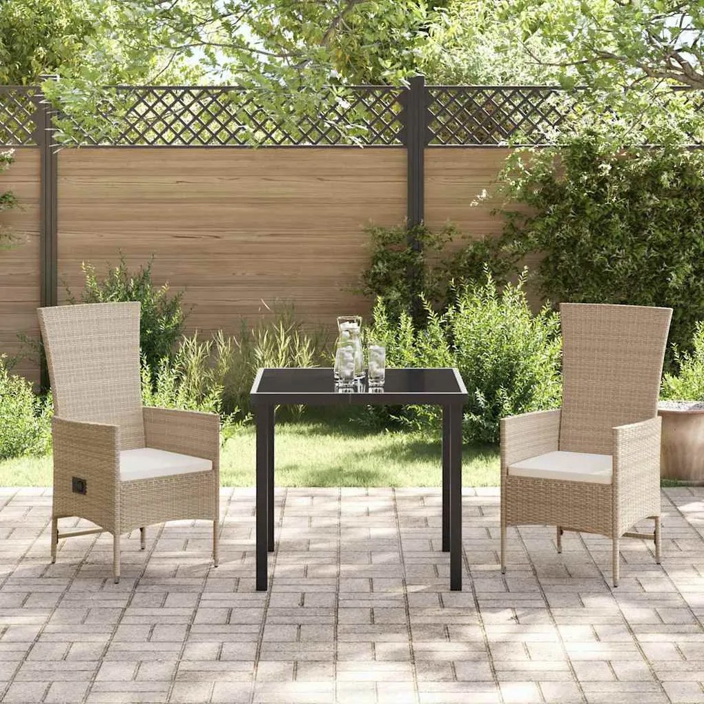 Cadeiras Externas com Almofadas 3 pcs Bege Branco Creme