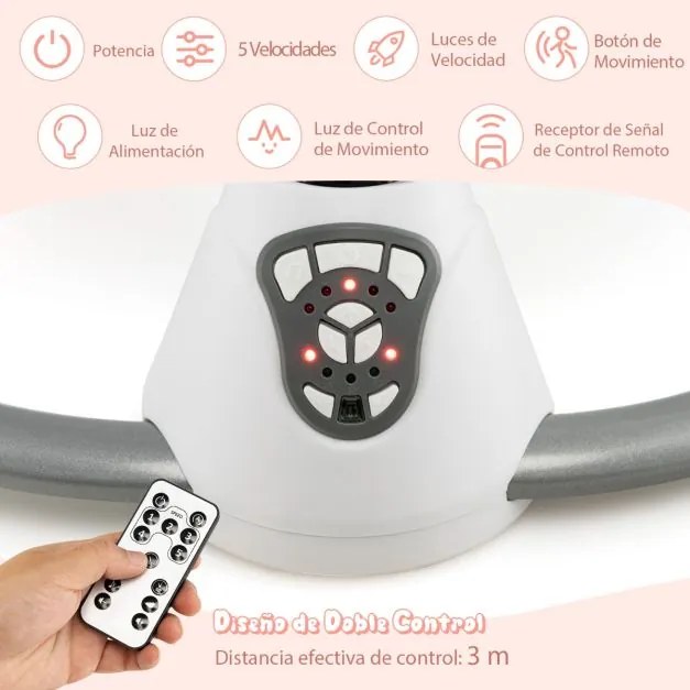 Baloiço elétrico para bebés com 5 níveis de balanço Temporizador Cinto de segurança Cinto de segurança Brinquedos Altifalante e controlo remoto Cinzen