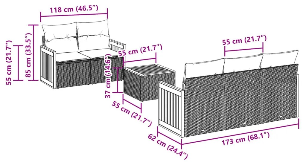 6 pcs conjunto sofás de jardim c/ almofadões vime PE preto