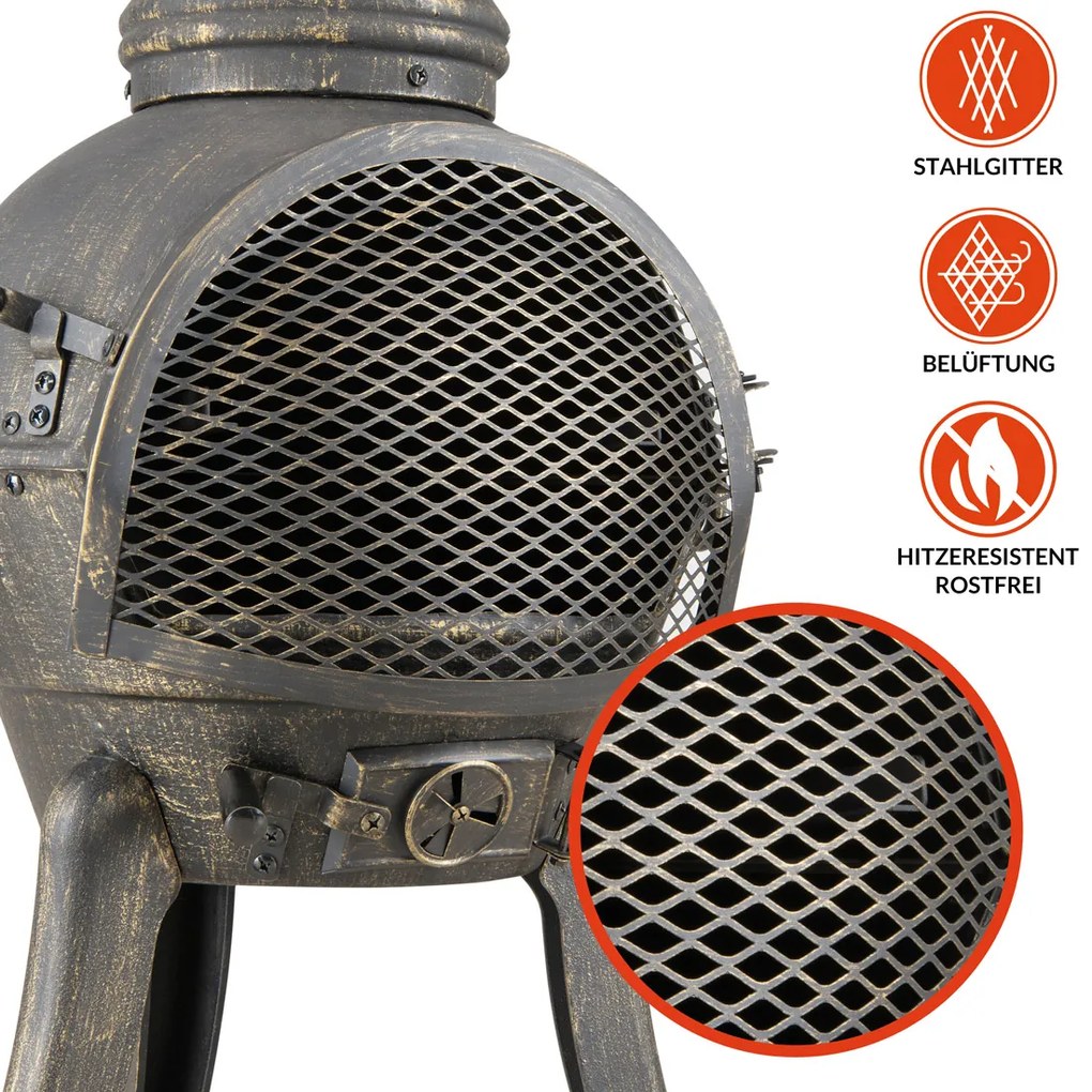 Fogão de terraço Chimenea com atiçador e tampa Ø44 x 112 cm Efeito ferrugem