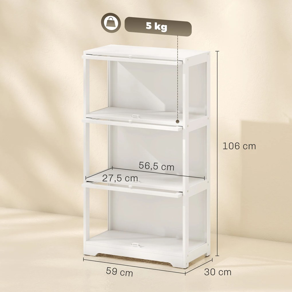 Vitrine Expositora para Coleções com 3 Níveis e Portas Elevatórias em Acrílico para Figuras 59x30x106 cm Branco