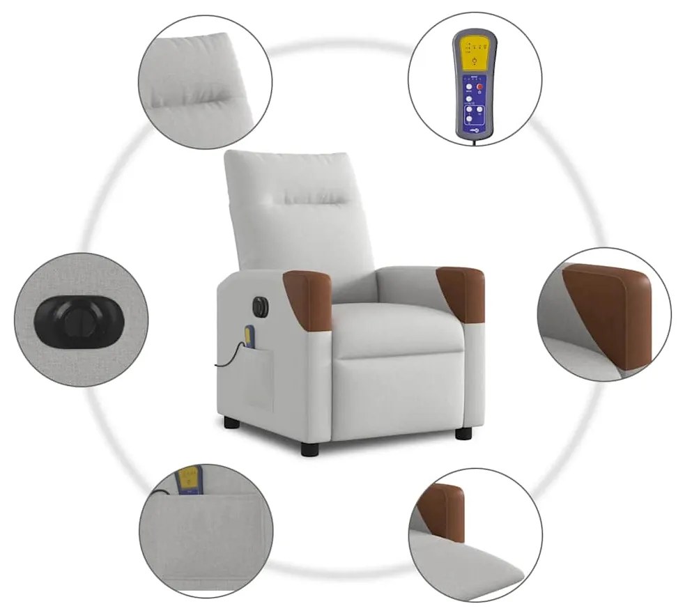 Poltrona massagens reclinável elétrica tecido cinzento-nublado