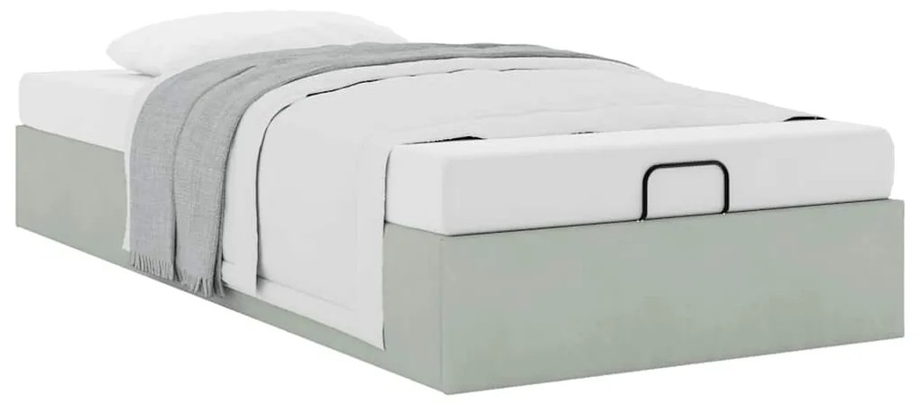 Otomano Bed Frame No Colchão Cinzento Claro 90x190 cm Veludo