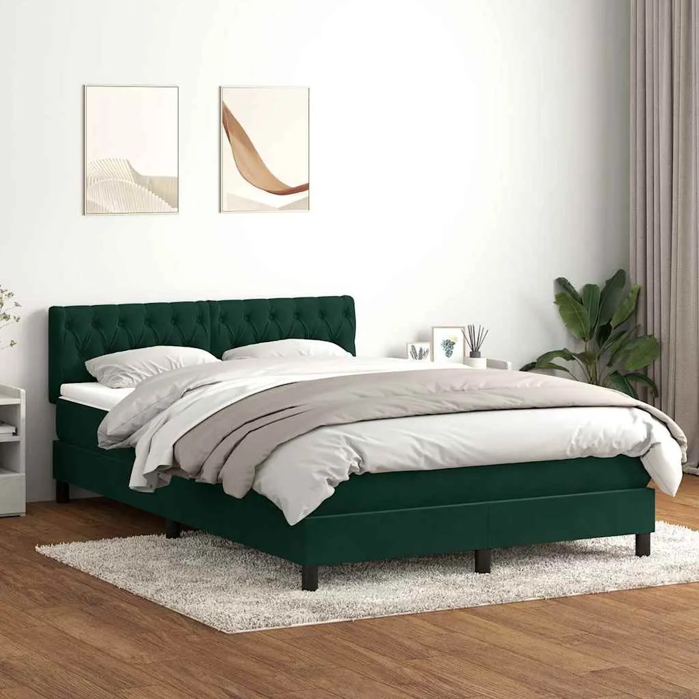 vidaXL Cama box spring com colchão 160x210 cm veludo verde escuro