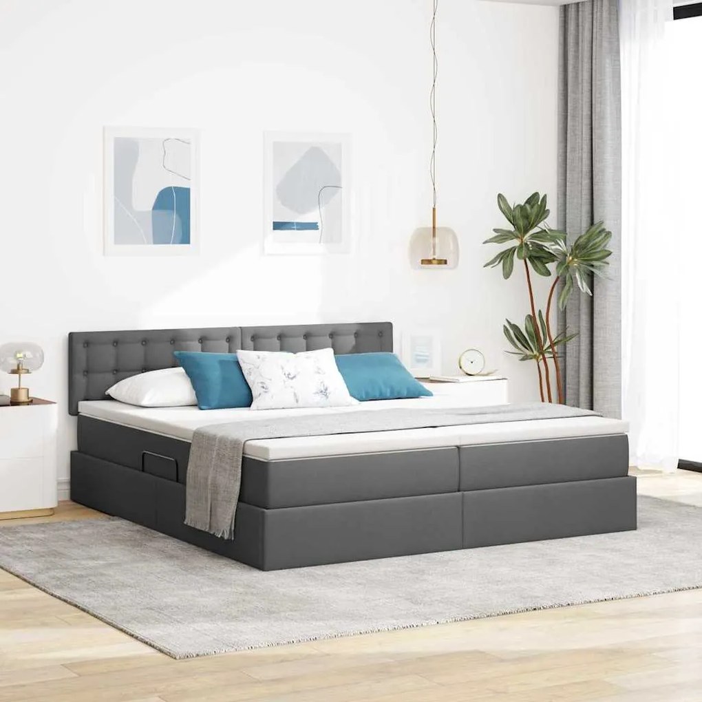 vidaXL Cama com Armazenamento com colchão Cinza Escuro 200 x 200 cm