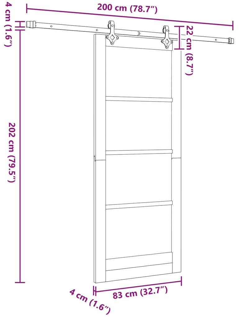 Conjunto de Porta de Correr vidaXL com Hardware Branco 83x202 cm Madei