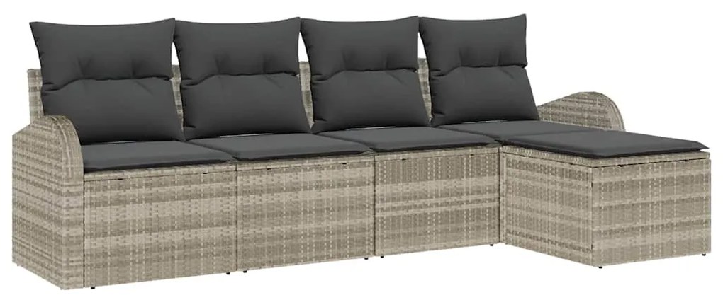 Conjunto de Sofá de Jardim de 5 Peças com Almofadas Cinza Claro Polyra