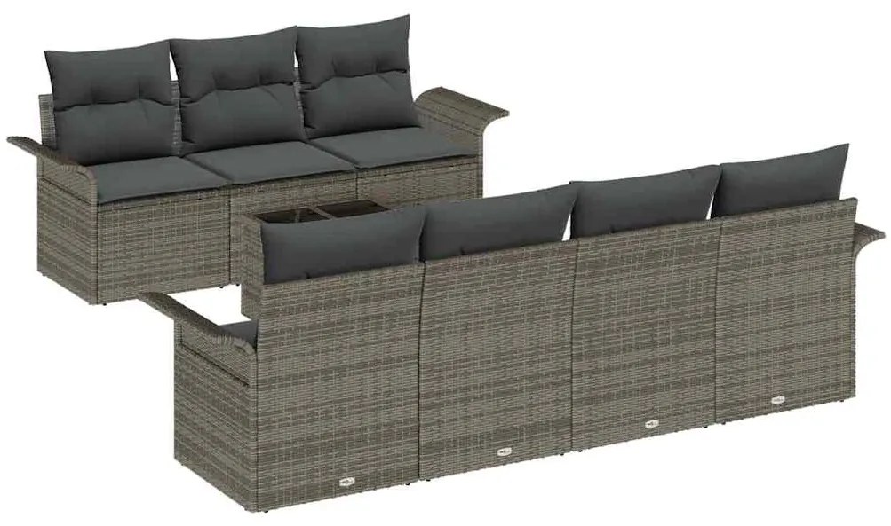 Conjunto de Sofá de Jardim com 8 Peças e Almofadas Cinzas em Rattan Fi