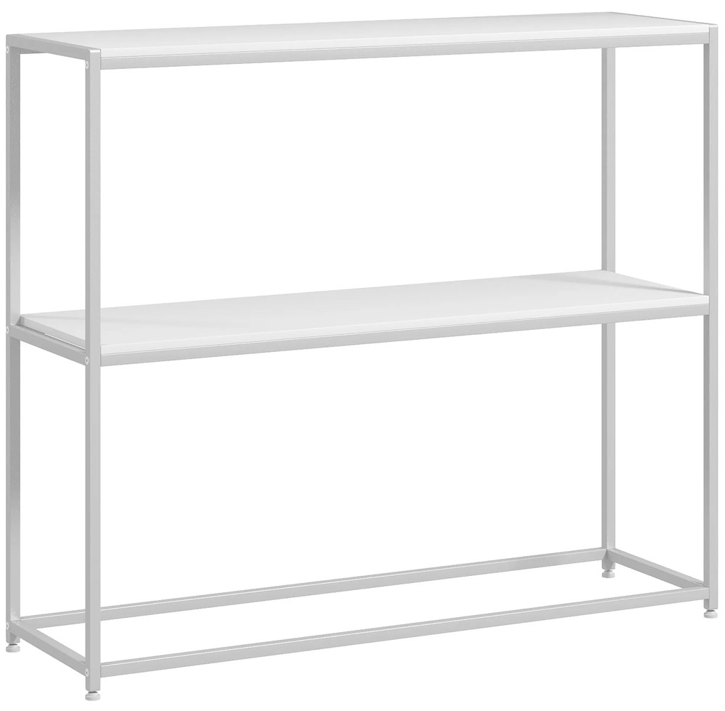 HOMCOM Mesa Consola de Entrada Mesa de Entrada com Estante Aberto e Estrutura de Aço Anti-tombo para Sala 100x30x87 cm Branco