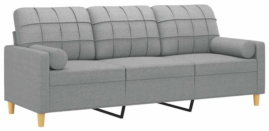 Sofá 3 lugares + almofadas decorativas 180cm tecido cinza-claro