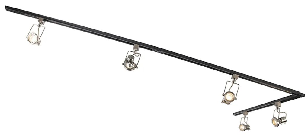 LED Trilho inteligente monofásico preto com aço incl. 5 GU10 WiFi - Suplux Moderno