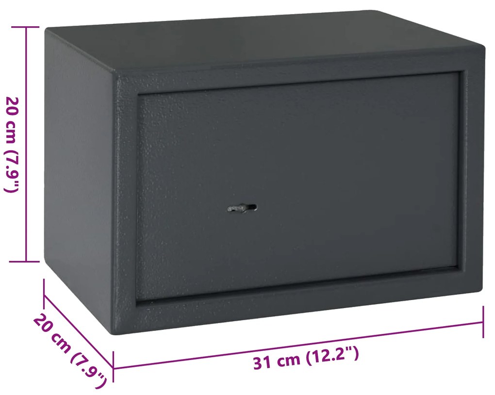 Cofre com Fechadura de Chave Cinza Escuro 20x31x20 cm Aço